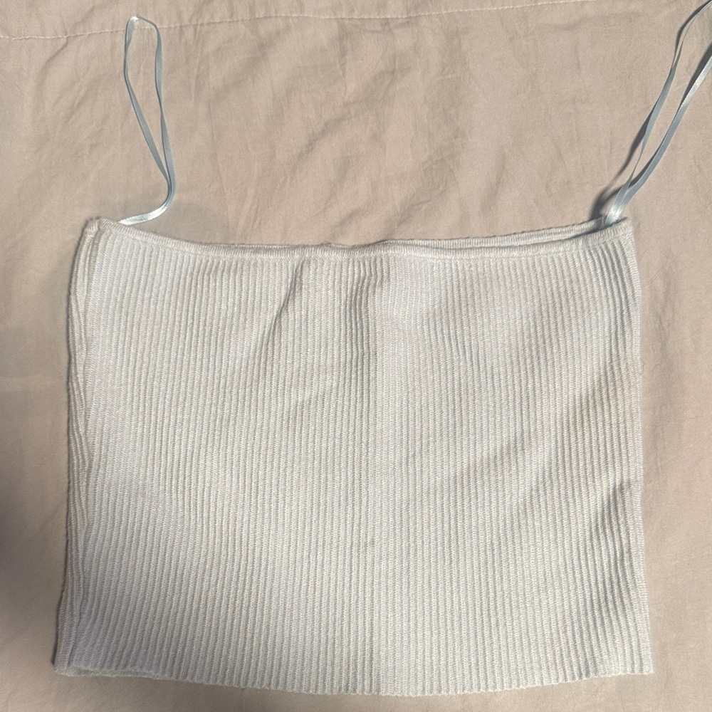 La Hearts Baby Blue Ribbed Cropped Tube Top